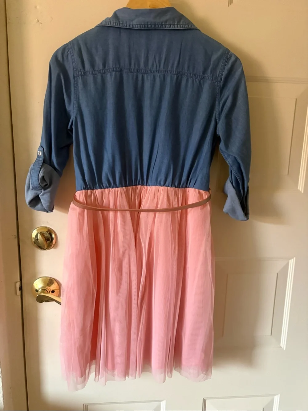Justice Blue Denim Top with Pink Tulle Skirt Dress
